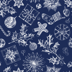 Wall Mural - Merry Christmas vector seamless pattern