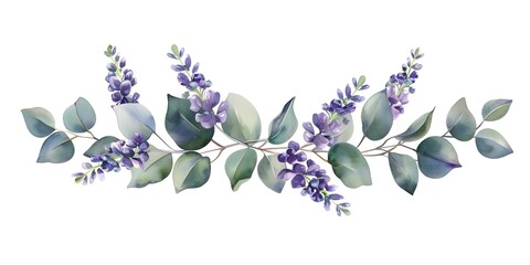 Wall Mural - Watercolor Eucalyptus and Lavender Floral Elements Perfect for Wedding Invitations and Decorations. Concept Wedding Invitations, Floral Design, Watercolor Art, Eucalyptus, Lavender