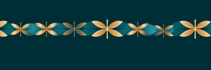 Wall Mural - Abstract teal and gold geometric shapes arranged in a pattern on a teal banner