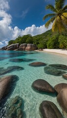 Wall Mural - Stunning Seychelles beach panorama scene