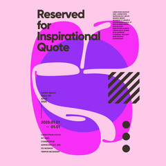 Wall Mural - A vibrant poster design with flowing organic shapes in pink and purple, featuring a dedicated space for inspirational quotes, ideal for motivational settings.