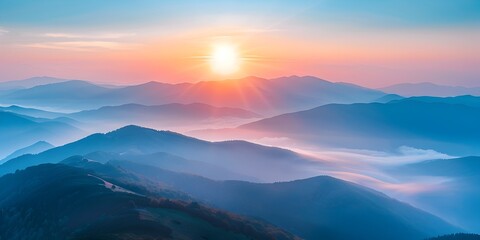 Wall Mural - Misty Mountain Sunrise Embracing the Energy of New Beginnings with Captivating Vistas