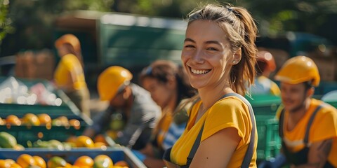 Wall Mural - Cheerful Volunteers at a Community Recycling Center Promoting Sustainability