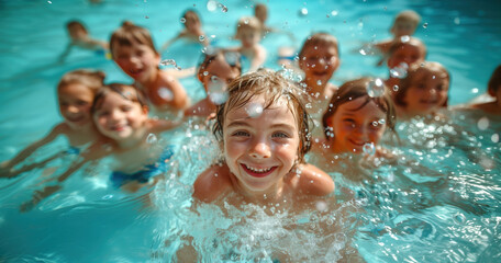 children swim in the pool