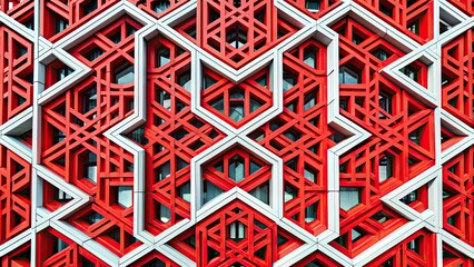 Poster - A detailed pattern of intertwined geometric shapes in a contemporary architectural design, architecture, pattern