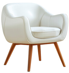 Wall Mural - White leather chair with sleek wooden legs on isolated white background png