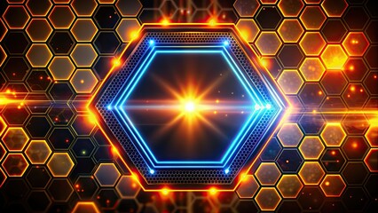 Poster - Hexagonal tech glowing background, technology, hexagon, futuristic, digital, abstract, design, glowing, neon, pattern, lights