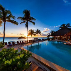 Canvas Print - tropical resort at sunset