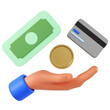 © PW.Stocker - Payment method 3d illustration. hand, cash, coin, credit card.