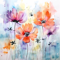 Canvas Print - watercolor background with poppies