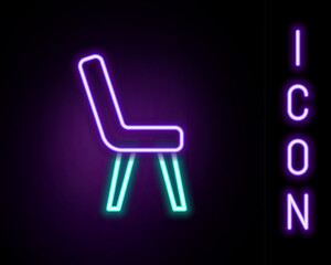 Poster - Glowing neon line Armchair icon isolated on black background. Colorful outline concept. Vector