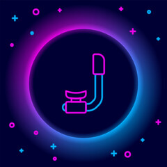 Sticker - Glowing neon line Snorkel icon isolated on black background. Diving underwater equipment. Colorful outline concept. Vector