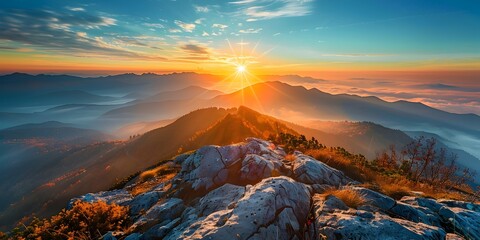 Poster - Majestic Sunrise Embracing the Energy of New Beginnings from Mountainous Landscape