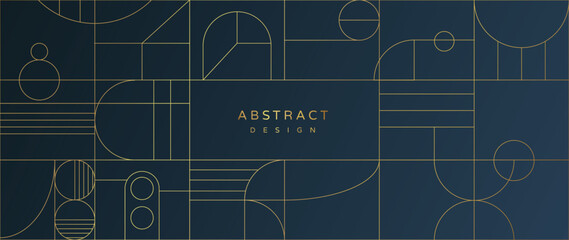 Wall Mural - luxury gold mono line on navy blue background vector. abstract geometric frame and elegant art deco 
