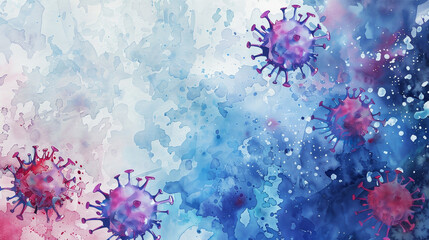 Wall Mural - A watercolor painting of a virus with a blue background