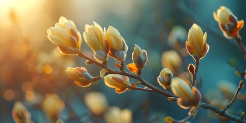 Canvas Print - Blooming Spring Buds Embracing the Energy of New Beginnings with Copy Space