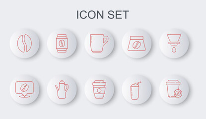 Canvas Print - Set line Coffee cup to go, Location with coffee bean, Milkshake, beans, Bag, Teapot and icon. Vector