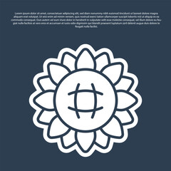 Sticker - Blue line Sunflower icon isolated on blue background. Vector