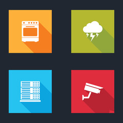 Poster - Set Oven, Storm, Server, Data, Web Hosting and Security camera icon. Vector