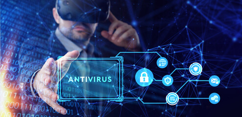 Wall Mural - Antivirus Cyber security Data protection Technology concept on virtual screen.