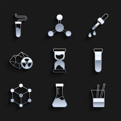 Wall Mural - Set Old hourglass, Test tube, Laboratory glassware, Molecule, Radioactive, Pipette and icon. Vector