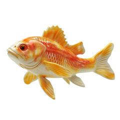 Poster - Angled view of a ceramic snapper fish figurine swimming in mid air isolated on a white transparent background