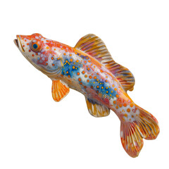 Canvas Print - Angled view of a ceramic wrasse fish figurine swimming in mid air isolated on a white transparent background