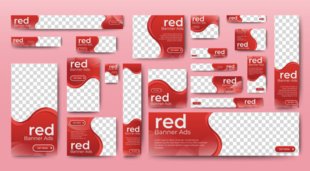 Poster - set of business red background for web ad banner template with text and image spaces. vector