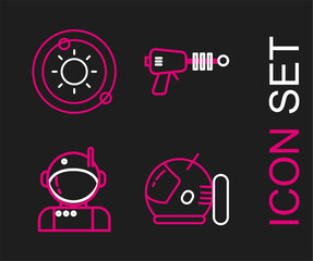 Poster - Set line Astronaut helmet, Ray gun and Solar system icon. Vector