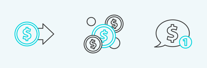 Poster - Set line Speech bubble with dollar, Coin money symbol and icon. Vector