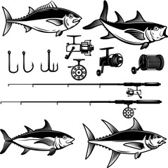 Wall Mural - Set of Tuna fish illustration on white background. Design element for logo, label, emblem, sign, badge. Vector image