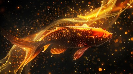 Wall Mural - Golden Koi Fish in Magical Glow