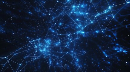 Wall Mural - Wireframe background with a blue plexus effect, featuring sharp, geometric shapes and a dark, starry night sky. Simple, minimalist, and colorful.