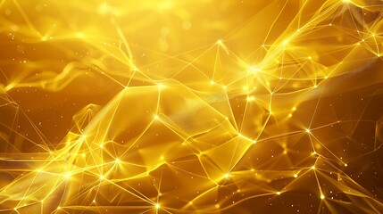 Wall Mural - Wireframe background with a golden yellow plexus effect, evoking a sense of luxury and sophistication, with soft glowing lines. Simple, minimalist, and colorful.