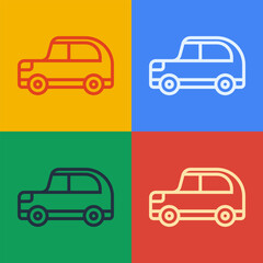 Canvas Print - Pop art line Car icon isolated on color background. Vector