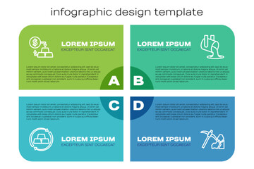 Wall Mural - Set line Gold exchange money, mining and Molten gold being poured. Business infographic template. Vector