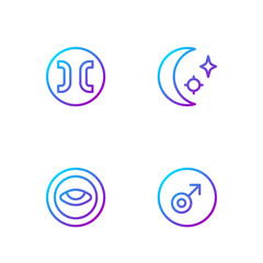 Poster - Set line Mars symbol, Medallion with eye, Pisces zodiac and Moon and stars. Gradient color icons. Vector