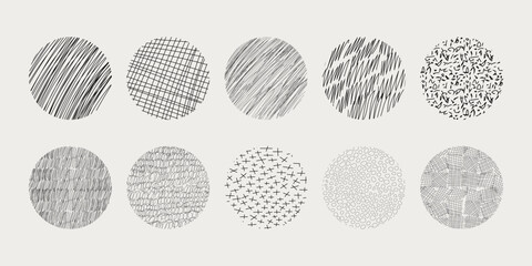 Wall Mural - Textures set, collection hand drawn abstract monochrome brush marks. Doodle shapes spots, drops, curves and lines. Contemporary modern trendy