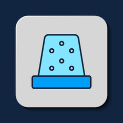 Poster - Filled outline Thimble for sewing icon isolated on blue background. Vector