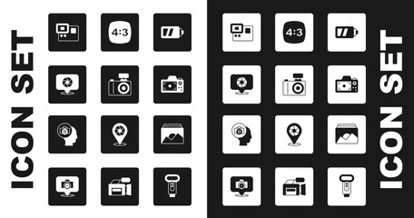 Poster - Set Battery for camera, Photo, Camera shutter, Action extreme, frame 4, and icon. Vector