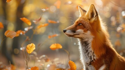 Wall Mural - Red Fox in Autumn Forest