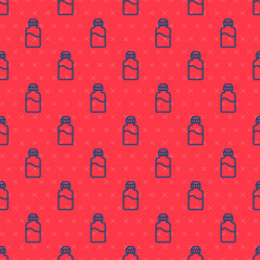 Poster - Blue line Vape liquid bottle for electronic cigarettes icon isolated seamless pattern on red background. Vector