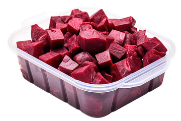 Wall Mural - A Square Container Filled With Diced Beets, Ready To Be Used In A Delicious Salad Or Meal on a White or Clear Surface PNG Transparent Background.