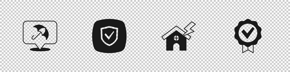 Wall Mural - Set Umbrella, Shield, House and lightning and Approved check mark icon. Vector