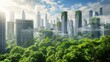 © Naknakhone - Innovative sustainable urban landscape concept integrating green architecture and Eco friendly futuristic planning for a modern cityscape. Image of green city. copy space for text.