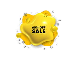 Wall Mural - Abstract liquid 3d shape. Sale 60 percent off discount. Promotion price offer sign. Retail badge symbol. Sale message. Fluid speech bubble banner. Yellow text liquid shape. Vector