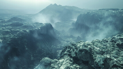 Wall Mural - the otherworldly beauty of a volcanic landscape, where steaming vents and craggy peaks create an alien vista of raw natural power..