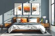 © Paisan - Modern Bedroom Interior Design with Abstract Wall Art and Cozy Bedding