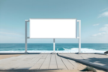 Sticker - Blank billboard on the beach with sea in the background. 3d rendering