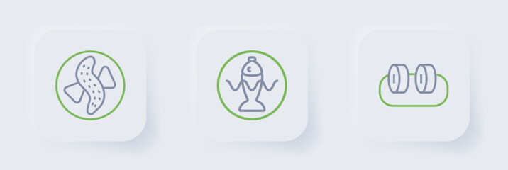 Sticker - Set line Sushi, Served fish on a plate and cucumber icon. Vector